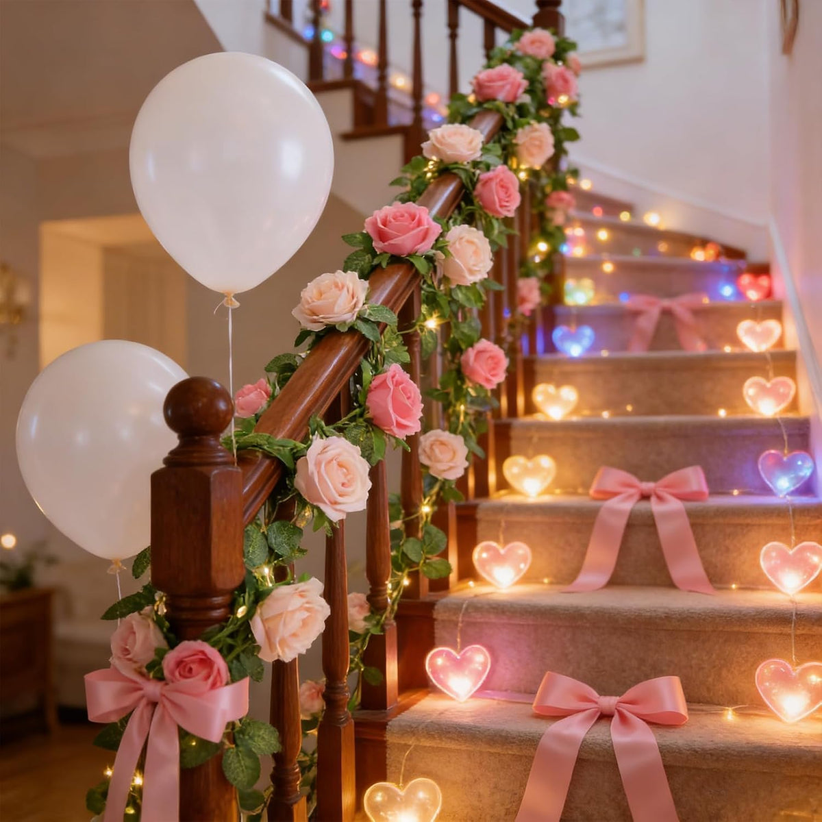2Pack 6.5FT Mixed Pink Artificial Rose Garland Fake Rose Vines
