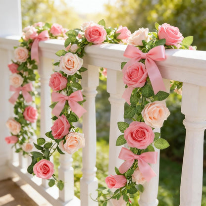 2Pack 6.5FT Mixed Pink Artificial Rose Garland Fake Rose Vines