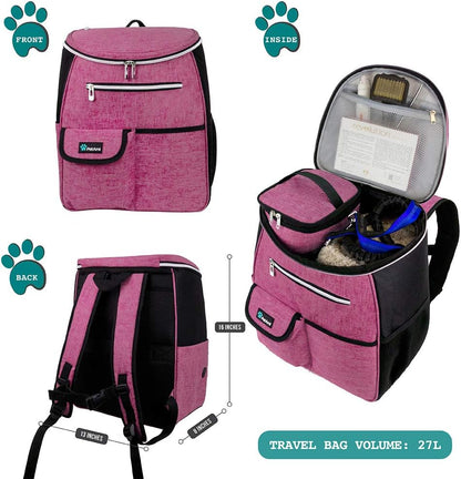 Dog Travel Backpack 27L Airline Approved Pet Supplies Bag, Pink