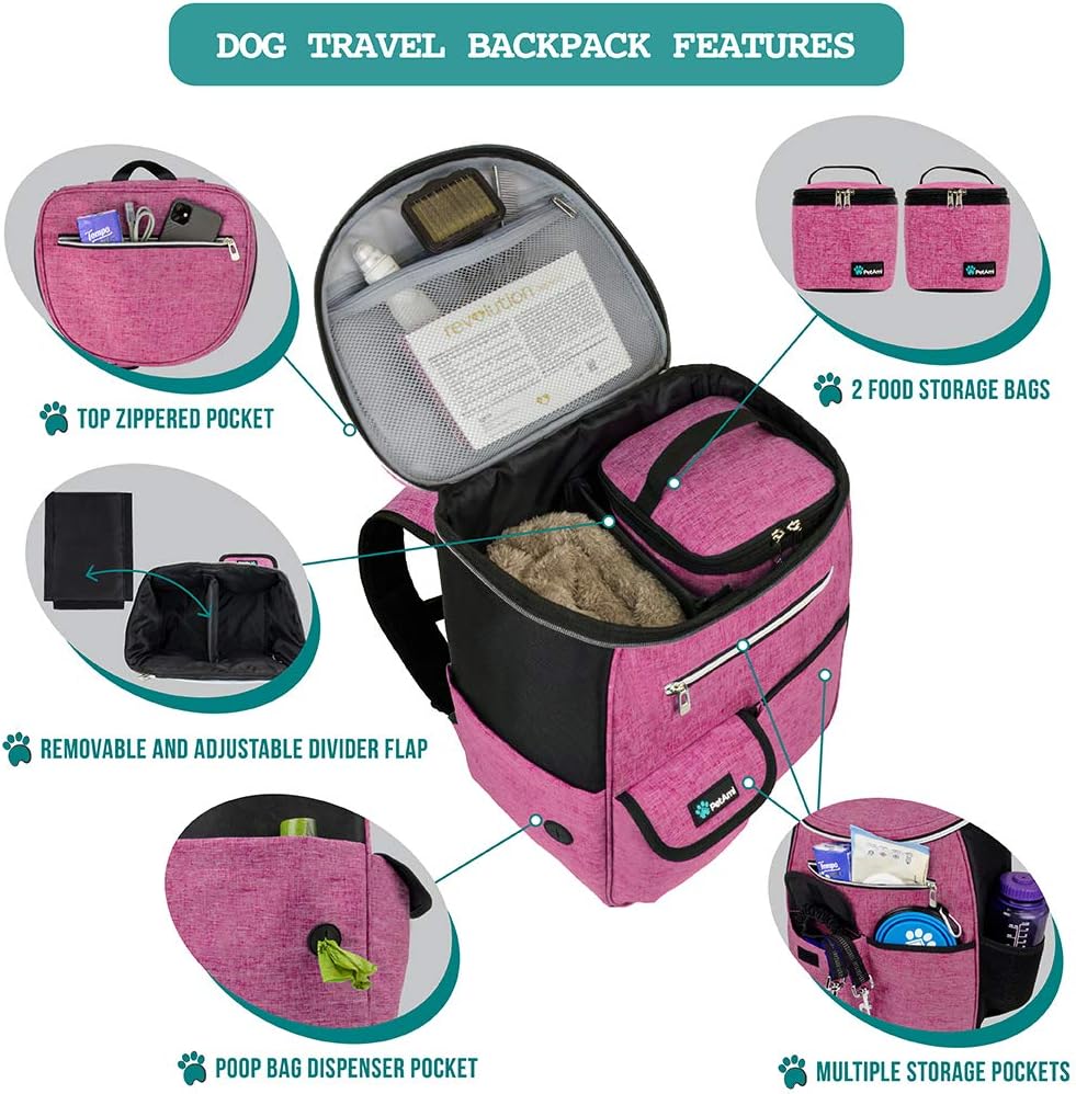 Dog Travel Backpack 27L Airline Approved Pet Supplies Bag, Pink