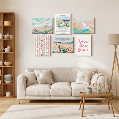 Pastel Pink Christian Wall Art Bible Verse Preppy Canvas Wall Decor Girl Trendy Christian Poster Aesthetic Floral Scripture Prints Cute Religious Pictures for Girls Room 12x16 Inch Ready to Hang 6Pcs