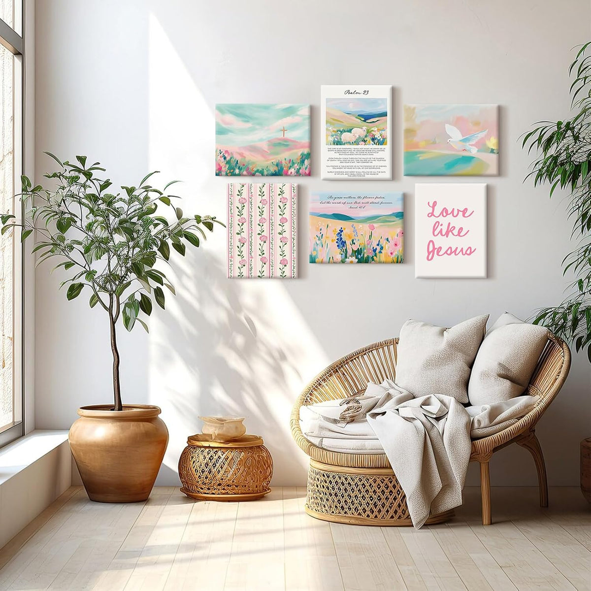Pastel Pink Christian Wall Art Bible Verse Preppy Canvas Wall Decor Girl Trendy Christian Poster Aesthetic Floral Scripture Prints Cute Religious Pictures for Girls Room 12x16 Inch Ready to Hang 6Pcs