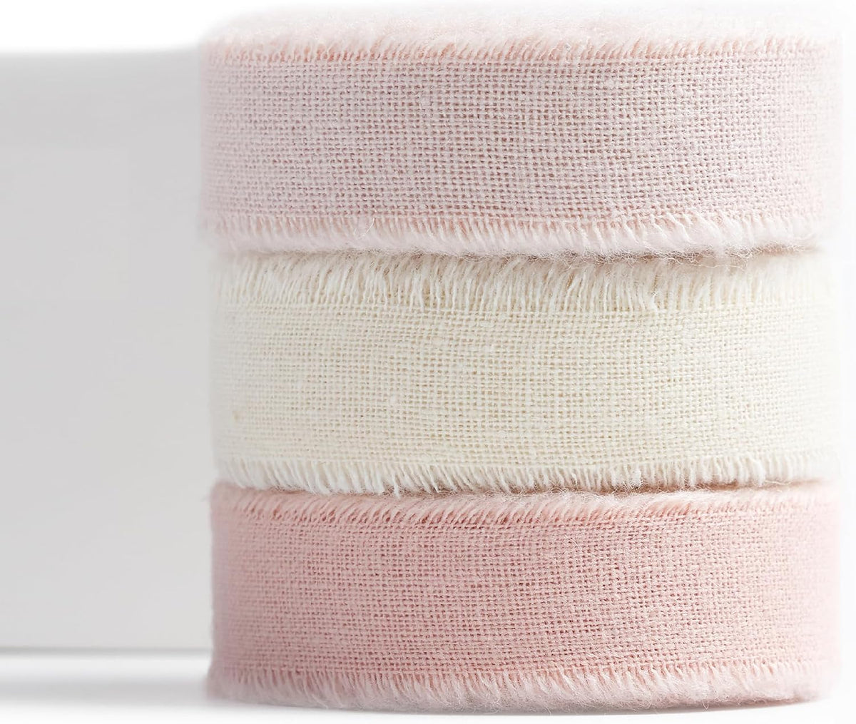 Cotton Ribbon 5/8" X 21 Yd Ivory/Blush/Dusty Pink Handmade Frayed Fabric Ribbon for Gift Wrapping, Wedding Invites, Bridal Bouquets, Baby Showers, Holiday Decor & DIY Crafts.