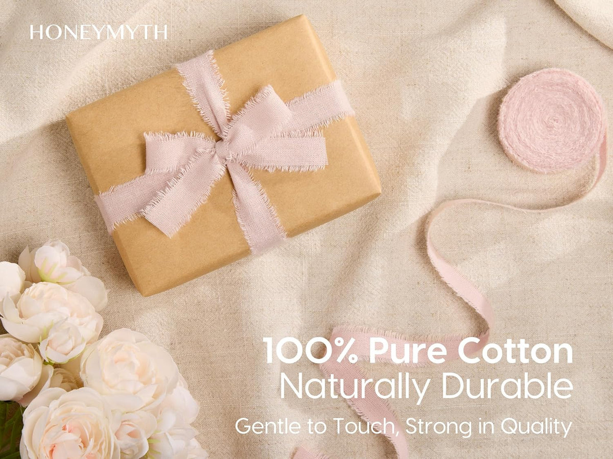 Cotton Ribbon 5/8" X 21 Yd Ivory/Blush/Dusty Pink Handmade Frayed Fabric Ribbon for Gift Wrapping, Wedding Invites, Bridal Bouquets, Baby Showers, Holiday Decor & DIY Crafts.