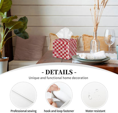 Pink Beige Plaid Checkerboard Pattern Tissue Box Cover Leather Tissue Box Case Holder Decorative Facial Paper Organizer for Car Bathroom Tabletop