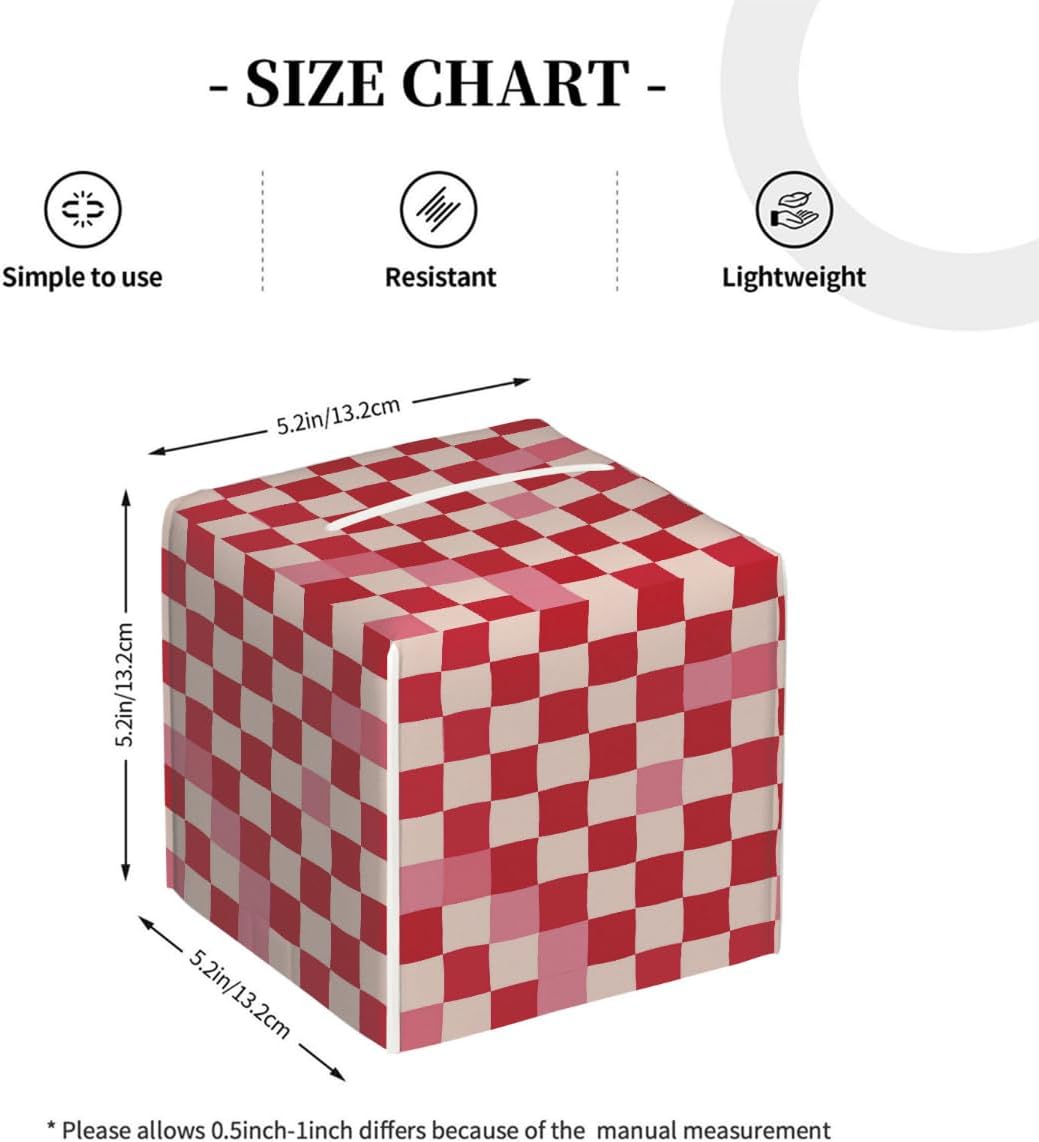Pink Beige Plaid Checkerboard Pattern Tissue Box Cover Leather Tissue Box Case Holder Decorative Facial Paper Organizer for Car Bathroom Tabletop