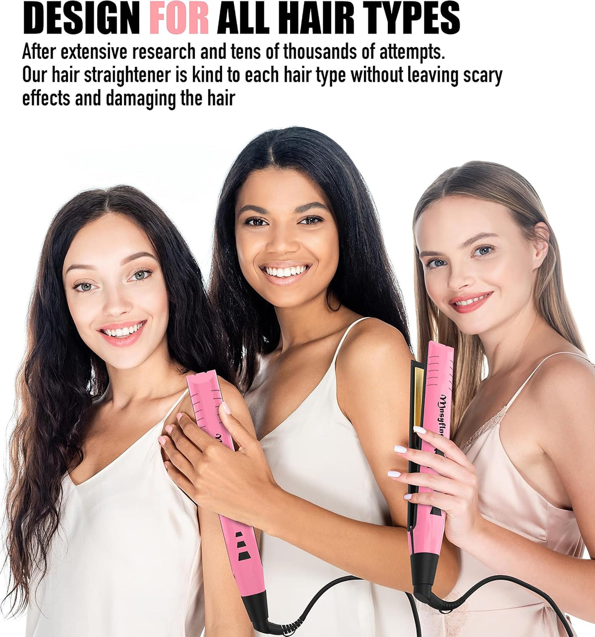 2 in 1 Hair Straightener and Curler-15s Fast Heating Ceramic Flat Iron, LCD Temp Display, Wide Plates for Short/Long Hair, Portable Travel Straightener with Heat-Resistant Glove & Clips,Pink