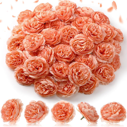 Thiccywoov 50 Pcs Silk Rose Heads Artificial Fake Flowers, Peach