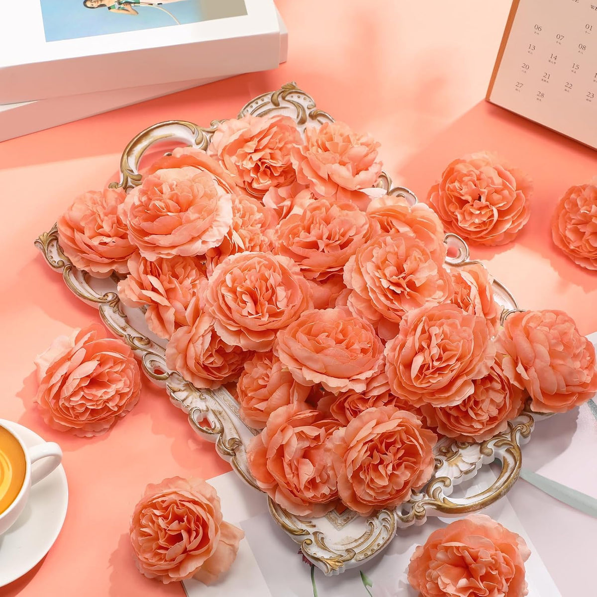 Thiccywoov 50 Pcs Silk Rose Heads Artificial Fake Flowers, Peach