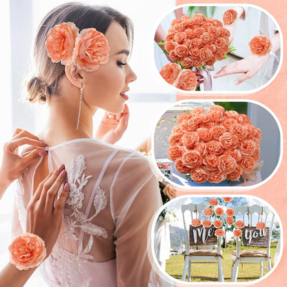 Thiccywoov 50 Pcs Silk Rose Heads Artificial Fake Flowers, Peach