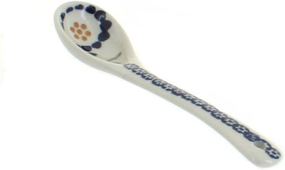 Blue Rose Polish Pottery - Yellow Peach Blossom Sugar Spoon - 5" Long - Ceramic Teaspoon for Coffee, Tea, Sugar & Condiments