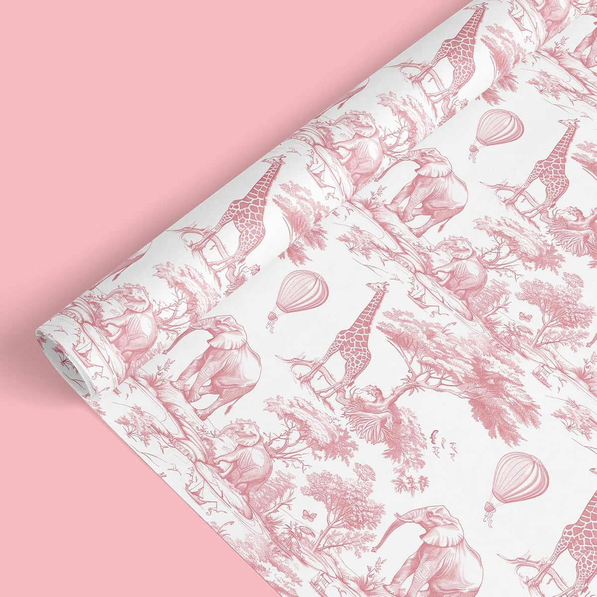 Pink and White Wrapping Paper -Mini Roll- 17 In x 32.8 Ft Jungle Animal Gift Wrap Paper for Holiday Birthday Baby Shower Party Wrapping Supplies