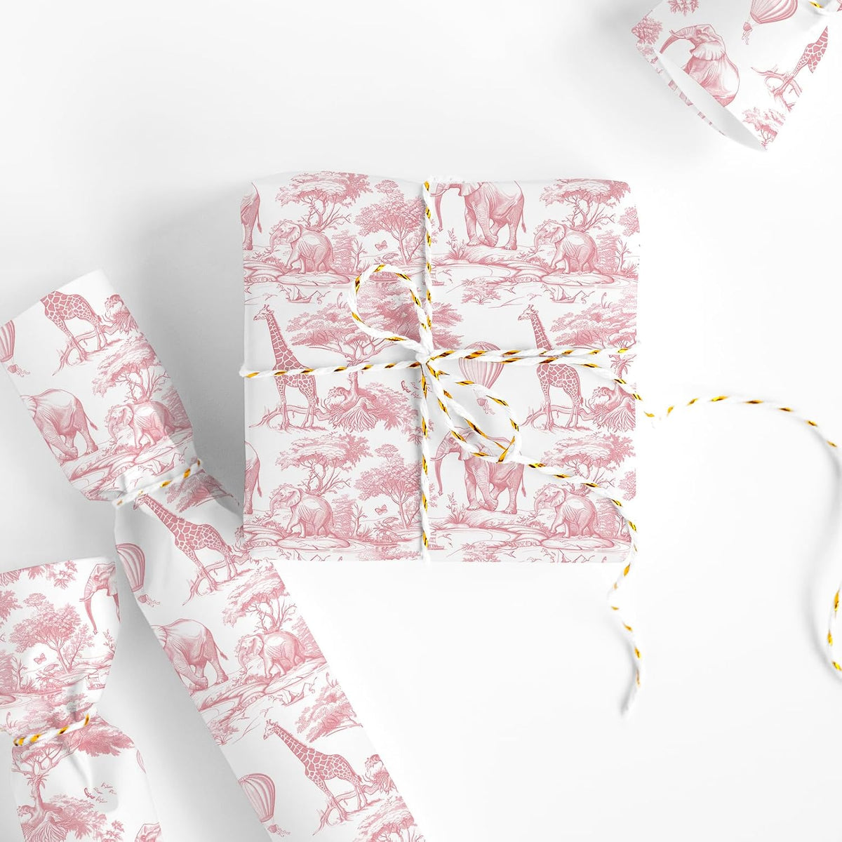 Pink and White Wrapping Paper -Mini Roll- 17 In x 32.8 Ft Jungle Animal Gift Wrap Paper for Holiday Birthday Baby Shower Party Wrapping Supplies
