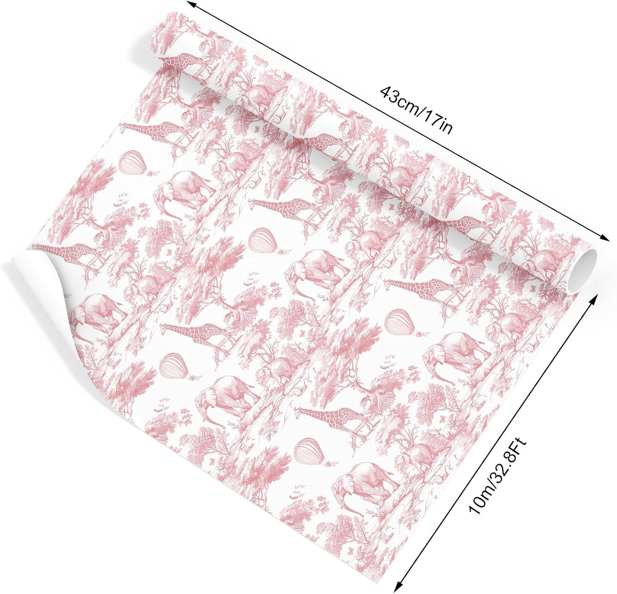 Pink and White Wrapping Paper -Mini Roll- 17 In x 32.8 Ft Jungle Animal Gift Wrap Paper for Holiday Birthday Baby Shower Party Wrapping Supplies