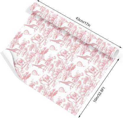 Pink and White Wrapping Paper -Mini Roll- 17 In x 32.8 Ft Jungle Animal Gift Wrap Paper for Holiday Birthday Baby Shower Party Wrapping Supplies