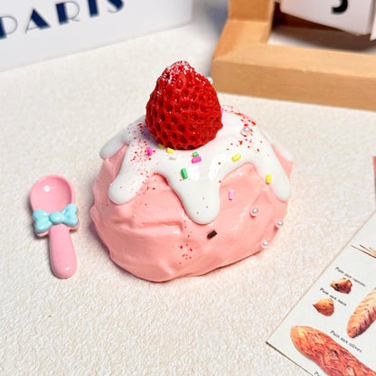 Soft Squeeze Toys with Thick Creamy Slime Texture, Rebound Squishy Fidget Toys for Stress Relief, Food Grade Silicone Squeeze Gift (Strawberry Milk Cake)