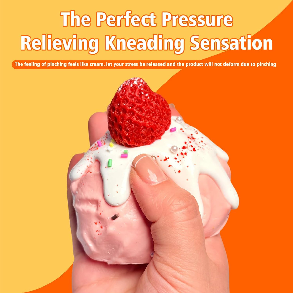 Soft Squeeze Toys with Thick Creamy Slime Texture, Rebound Squishy Fidget Toys for Stress Relief, Food Grade Silicone Squeeze Gift (Strawberry Milk Cake)
