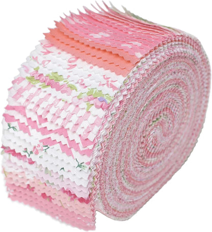Jelly Roll Fabric Strips for Quilting, Crafting, and Sewing, 42 Strip Assorted Bundle, Soft Cotton for Blanket, Rug, Upholstery, Home Decor, and Purse Making, Pink