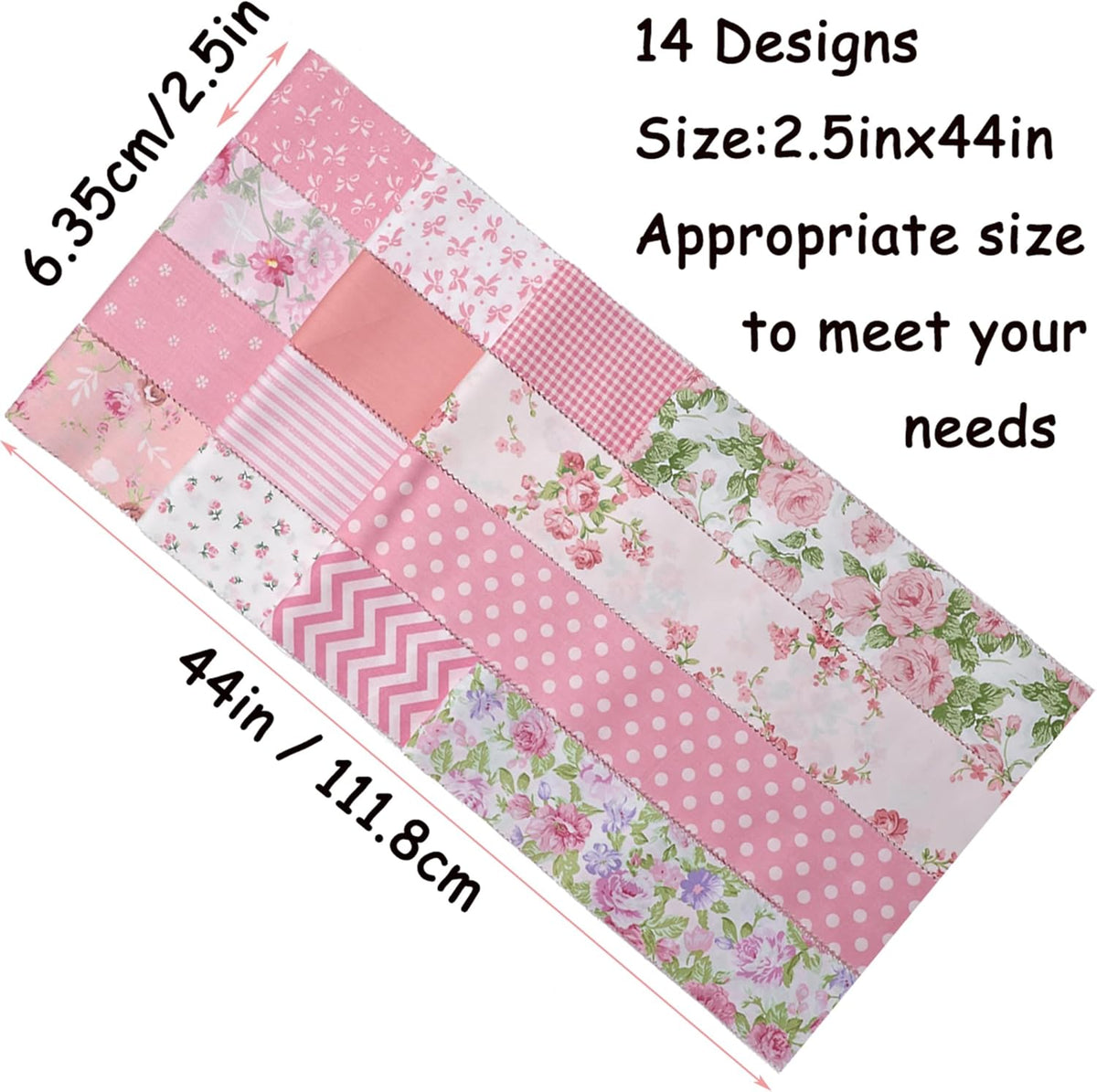 Jelly Roll Fabric Strips for Quilting, Crafting, and Sewing, 42 Strip Assorted Bundle, Soft Cotton for Blanket, Rug, Upholstery, Home Decor, and Purse Making, Pink