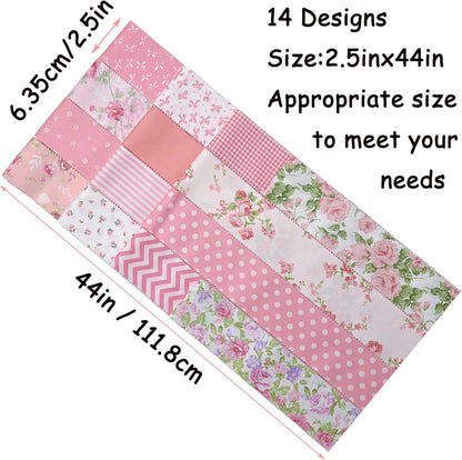 Jelly Roll Fabric Strips for Quilting, Crafting, and Sewing, 42 Strip Assorted Bundle, Soft Cotton for Blanket, Rug, Upholstery, Home Decor, and Purse Making, Pink