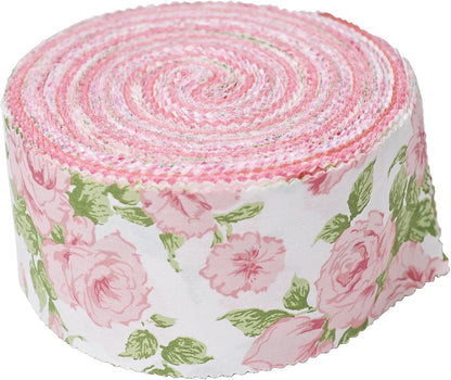Jelly Roll Fabric Strips for Quilting, Crafting, and Sewing, 42 Strip Assorted Bundle, Soft Cotton for Blanket, Rug, Upholstery, Home Decor, and Purse Making, Pink