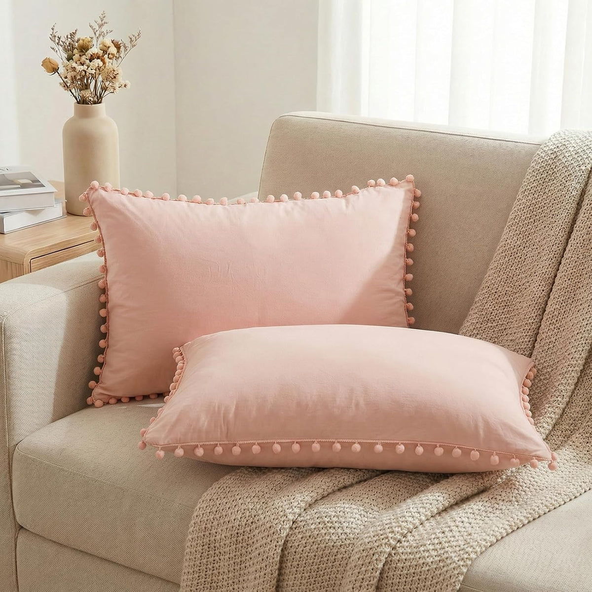 Pink Pillow Cases King Size Boho Pillowcases Set of 2 100% Soft Washed Microfiber Girls Pink Pillow Case Cover 20x36 Inches Peach Pillow Shams for Bedroom Decor