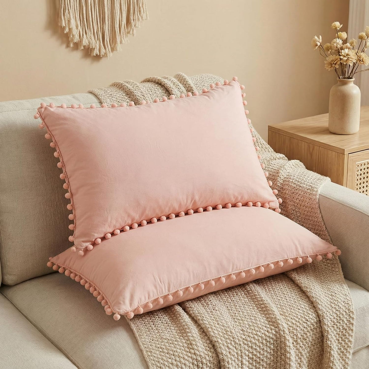 Pink Pillow Cases King Size Boho Pillowcases Set of 2 100% Soft Washed Microfiber Girls Pink Pillow Case Cover 20x36 Inches Peach Pillow Shams for Bedroom Decor