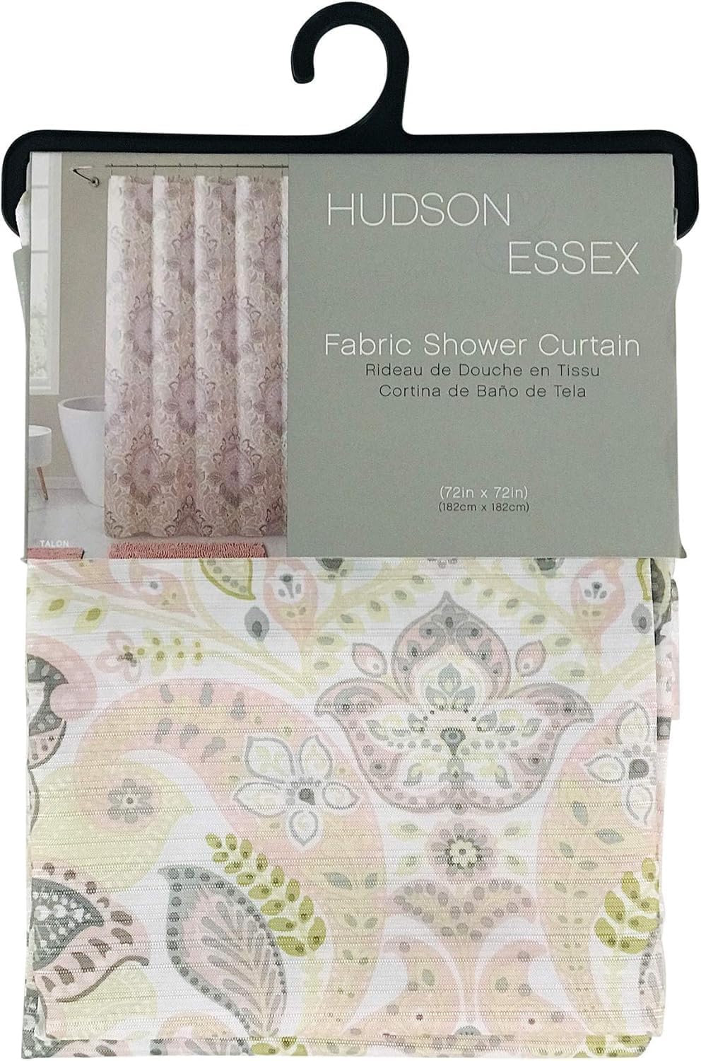 Luxury Decorative Pink Fabric Shower Curtain for Bathroom: Floral Damask Pattern in Soft Pastels of Blush with Yellow Grey White Accents, 72 x 72 inches
