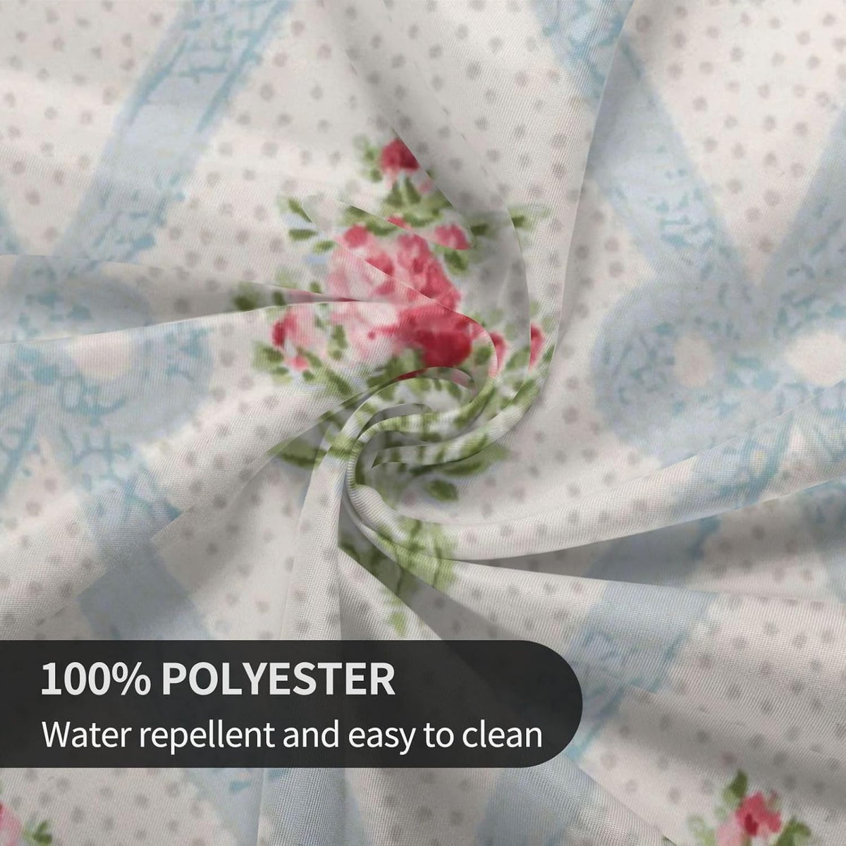 Pink Victorian Roses with Blue Ribbon Lattice Round Tablecloths 60 Inch Decorative Washable Fabric Table Covers for Dining Kitchen Party Outdoor