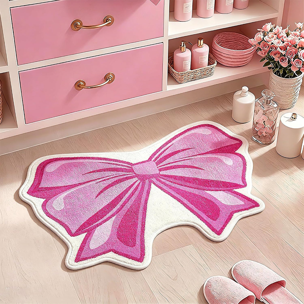 Pink Bow Bathroom Rug Bowknot Bath Mat Non Slip Entryway Doormat Indoor Mat