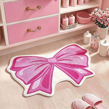 Pink Bow Bathroom Rug Bowknot Bath Mat Non Slip Entryway Doormat Indoor Mat