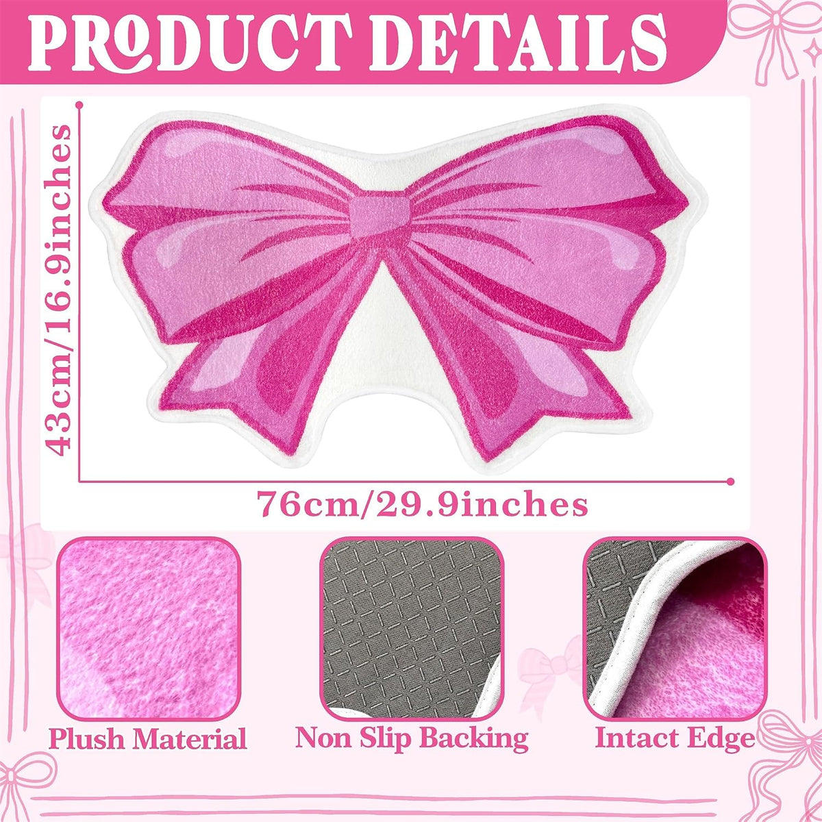 Pink Bow Bathroom Rug Bowknot Bath Mat Non Slip Entryway Doormat Indoor Mat