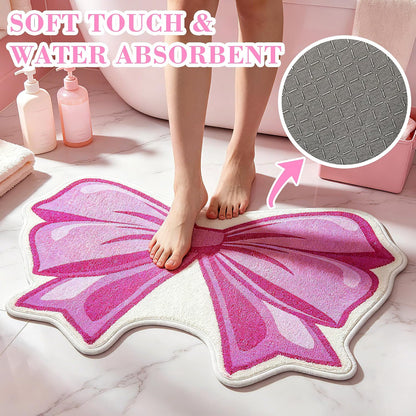 Pink Bow Bathroom Rug Bowknot Bath Mat Non Slip Entryway Doormat Indoor Mat