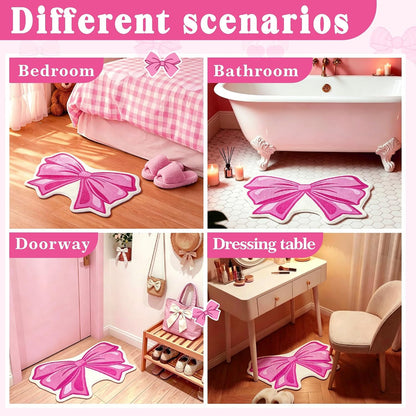 Pink Bow Bathroom Rug Bowknot Bath Mat Non Slip Entryway Doormat Indoor Mat
