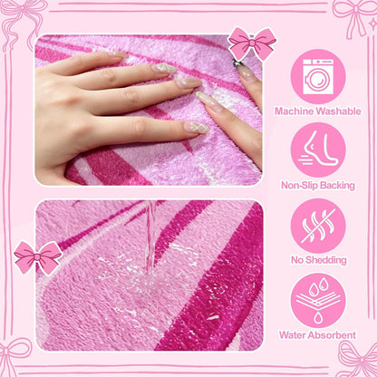 Pink Bow Bathroom Rug Bowknot Bath Mat Non Slip Entryway Doormat Indoor Mat