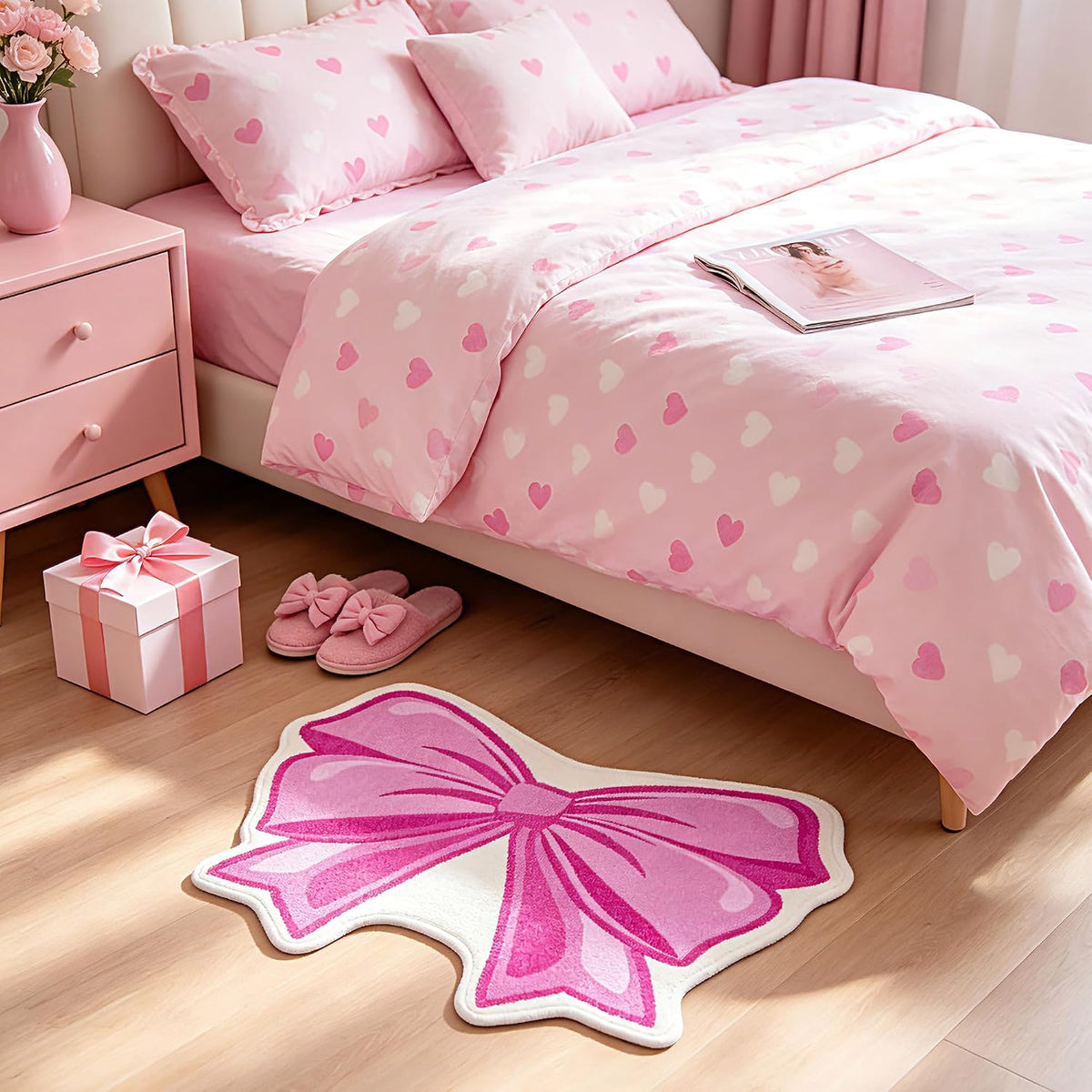 Pink Bow Bathroom Rug Bowknot Bath Mat Non Slip Entryway Doormat Indoor Mat