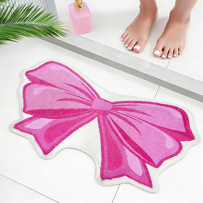 Pink Bow Bathroom Rug Bowknot Bath Mat Non Slip Entryway Doormat Indoor Mat