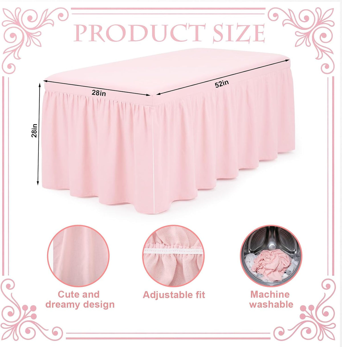 Pink Linen Shirred Crib Skirts for Girls Dust Ruffle Bed Skirts, Fits 28''x 52'' with 14" Drop Crib Bedding Skirt for Girls Boys Nursery Toddler
