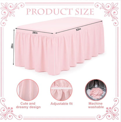 Pink Linen Shirred Crib Skirts for Girls Dust Ruffle Bed Skirts, Fits 28''x 52'' with 14" Drop Crib Bedding Skirt for Girls Boys Nursery Toddler