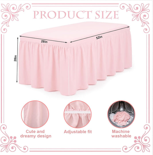 Pink Linen Shirred Crib Skirts for Girls Dust Ruffle Bed Skirts, Fits 28''x 52'' with 14" Drop Crib Bedding Skirt for Girls Boys Nursery Toddler