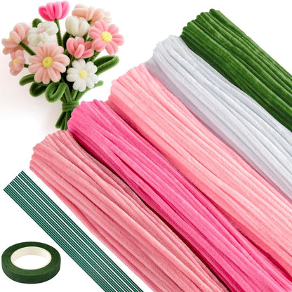 521 Pcs 5 Colors Art Chenille Stems Pipe Cleaners Flower Making Kit