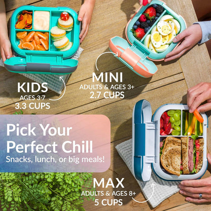 Chill Max Leak-Proof XL Bento-Style 3 or 4 Compartment Lunch Box
