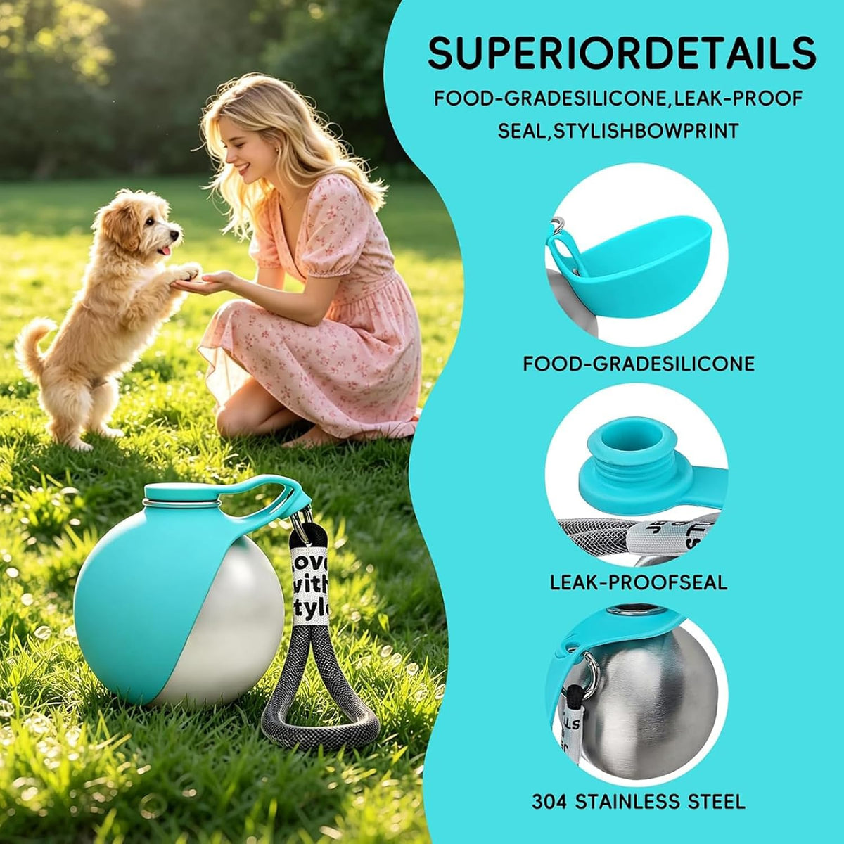 Clawly Dog Water,2 in 1 Portable Dog Water Bottle 10 Oz,Leak-Proof Design with Carabiner and Silicone Foldable Bowl,Portable Small Dog Water Bottle for Outdoor Hiking Walking (Pink)