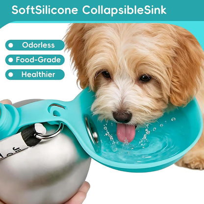 Clawly Dog Water,2 in 1 Portable Dog Water Bottle 10 Oz,Leak-Proof Design with Carabiner and Silicone Foldable Bowl,Portable Small Dog Water Bottle for Outdoor Hiking Walking (Pink)