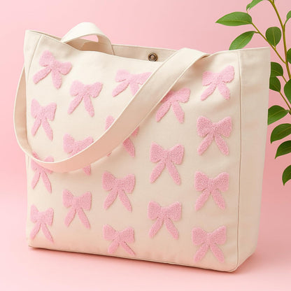 Aesthetic Embroidery Tote Bag for Women Floral Reusable Canvas Cute Shoulder Bag for Gym Shopping