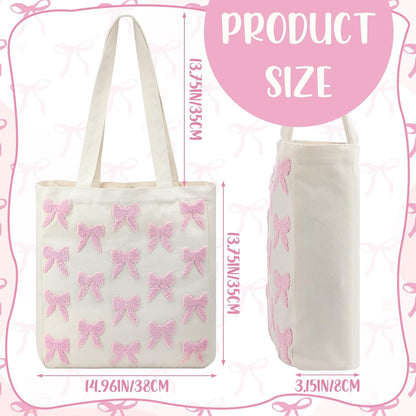 Aesthetic Embroidery Tote Bag for Women Floral Reusable Canvas Cute Shoulder Bag for Gym Shopping