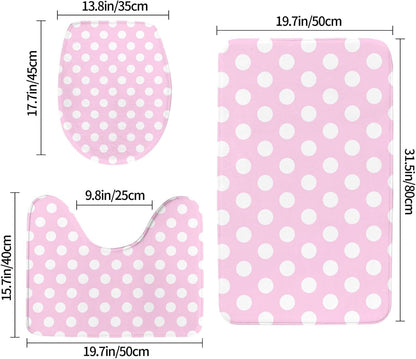 Light Pink Polka Dot Print B Bathroom Rugs Sets 3 Piece - Absorbent Non Slip Washable Bath Mats, U-Shape Toilet Lid Cover, Contour Mat, Soft Shower Mats Bath Rug Mat for Bathroom Toilet Tub