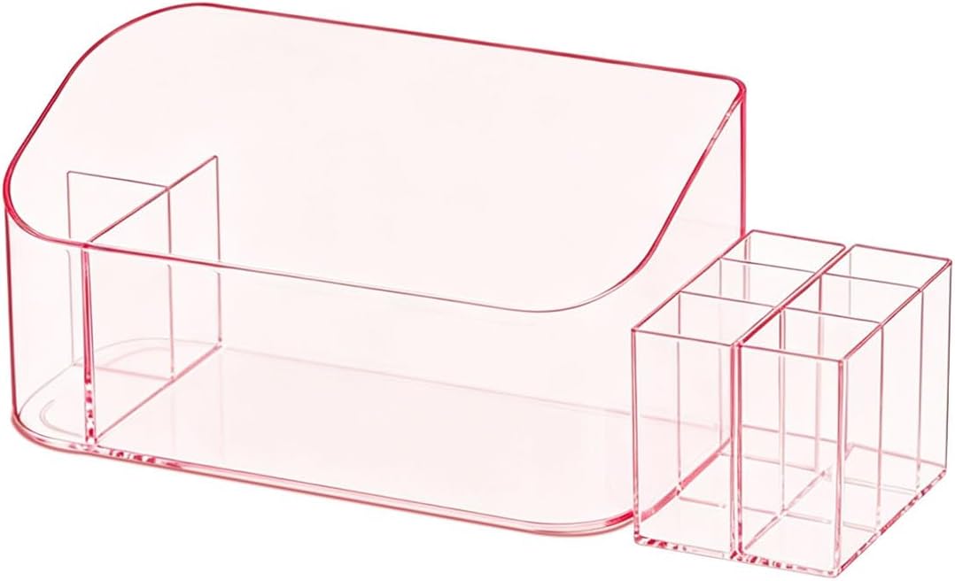 Makeup Tray Holder Organizer Cosmetic Display Case Tabletop Desktop Vanity Countertop Bathroom Wall Cabinet Medicine Storage Box 9 Dividers 2 Removable Women Ladies Girls Gifts Crystal Pink 1 PACK