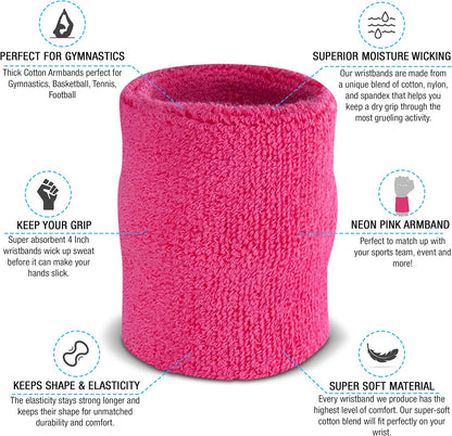 Arm Sweatbands, Absorbent and Breathable Thick Cotton Bands for Working Out, Gymnastics, Basketball, Tennis, and Football, Multiuse 4-inch Wristbands for Costumes and Cosplay