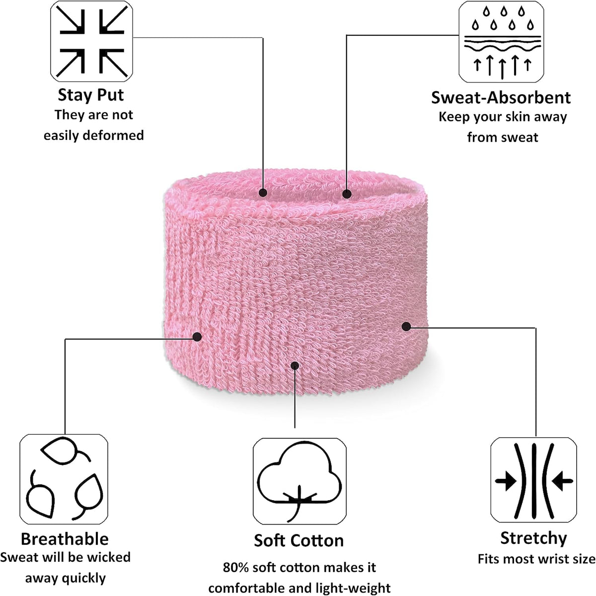 Cotton Terry Athletic Wrist Sweatbands